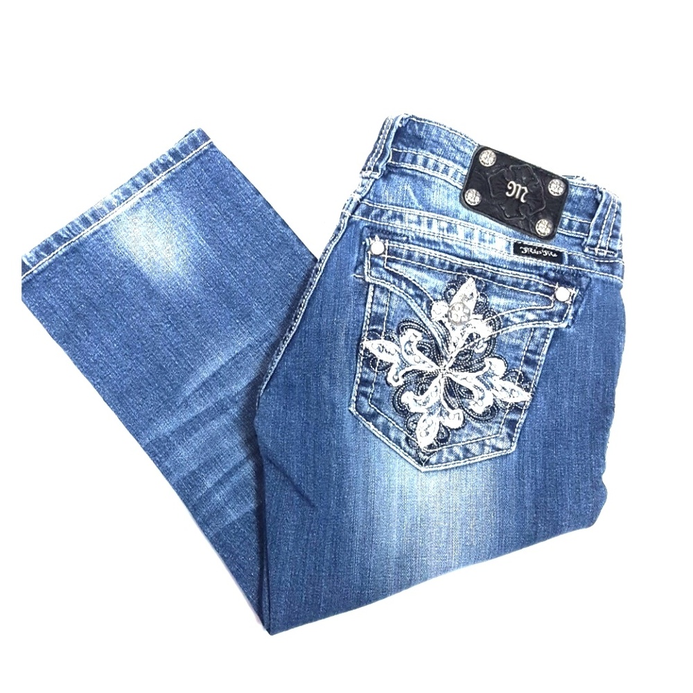 Miss Me Blue Embellished Capris
